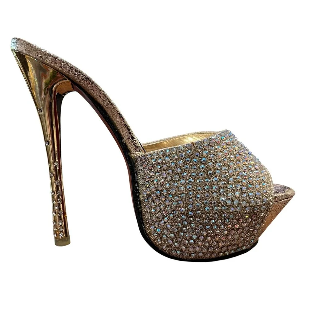 Xiao Xian Nv Pave Jeweled Gold Platform Heels  EU 36  Formal Prom Hoco Wedding
